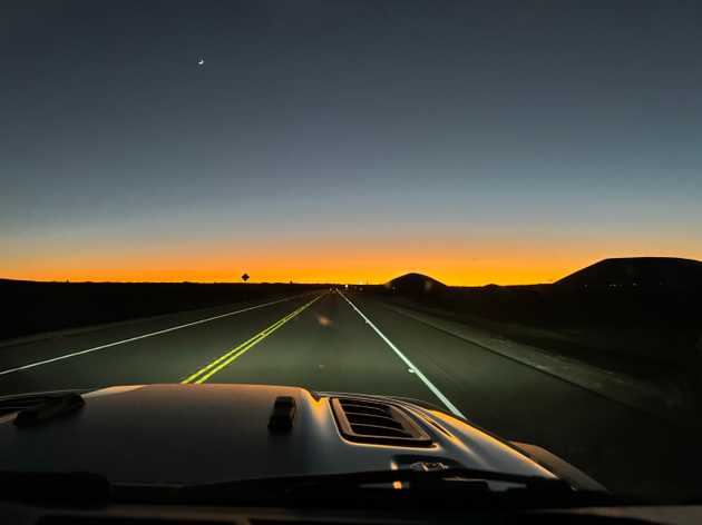Mountain road at sunset